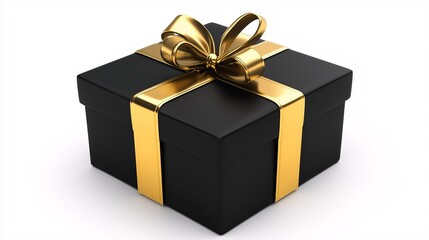 Obraz premium Elegant Black Gift Box with Golden Ribbon on a Minimalist Solid Background