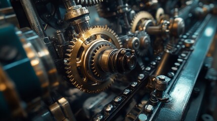 Fototapeta premium Intricate close up of industrial gears and machinery showcasing modern engineering design
