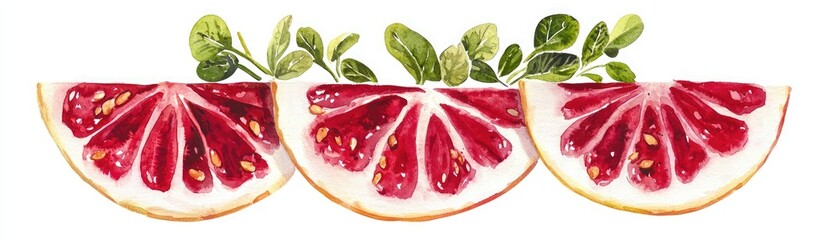 Obraz premium Vibrant blood oranges sliced, showcasing juicy segments and green leaves, perfect for a fresh and healthy visual appeal.