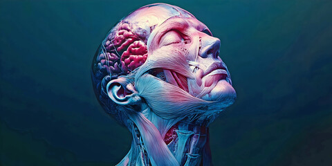 Close up of skull anatomy of brain, ai generated.	