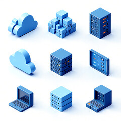 Web hosting icon set. Containing cloud computing, server, domain, firewall, internet, FTP, database, SSL, data hosting and more. Solid vector icons collection.