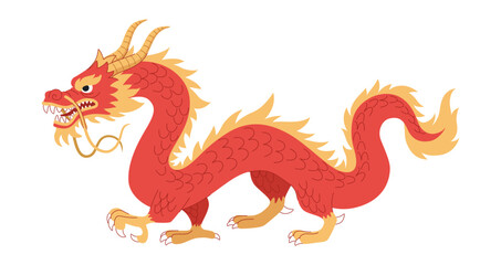 Cartoon Chinese dragon vector illustration. Traditional symbol of Chinese New Year.