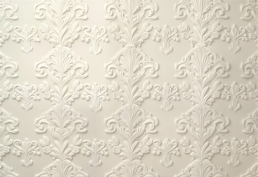 Fototapeta Elegant light beige damask pattern wallpaper. Ornate floral design creates embossed texture. Classic vintage style. Suitable for interior decor. Perfect for luxury, modern style. Seamless pattern