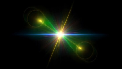 Lens Flare light over Black Background. Easy to add overlay or screen filter over Photos texture 