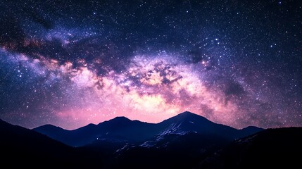 Fototapeta premium Milky Way over Mountain Peaks. Night Sky, Stars, Landscape, Nature, Astronomy