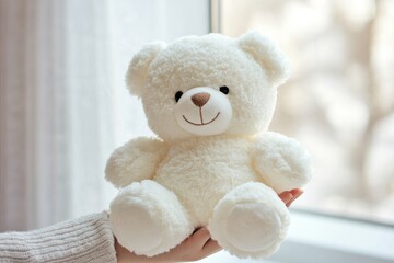 Obraz premium Young pregnant woman joyfully holds a teddy bear, celebrating love and anticipation of motherhood.