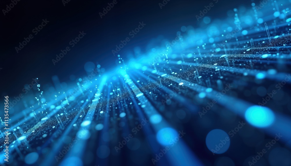 Poster Abstract futuristic tech background shows glowing blue lines, data points. Dynamic graphic with speed connection network concept. Futuristic, modern design. Blue tech graphic ideal for tech company