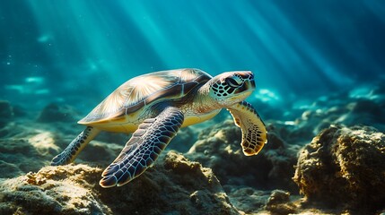 Sea Turtle Underwater. Ocean Wildlife, Marine Life, Conservation.