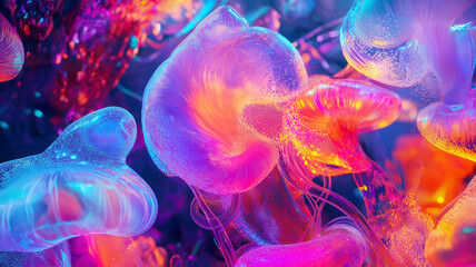 Obraz premium Neon Jellyfish Abstract