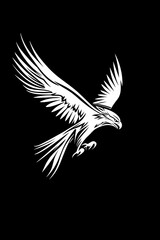 Obraz premium Stylized Hawk in Flight, Monochrome Illustration