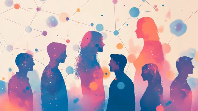 Interconnected network of avatars  a flat vector illustration of people and their connections