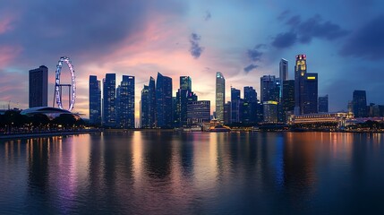 Fototapeta premium Singapore Skyline at Dusk. Cityscape, Architecture, Travel Destination.