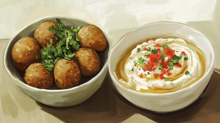 Studio Shot of Falafel and Hummus - Savory Middle Eastern Delights in Focus