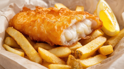 Studio Shot of Fish and Chips - Crispy and Golden Classic Dish