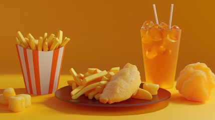 Studio Shot of Fish and Chips - Crispy and Golden Classic Dish