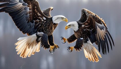 Obraz premium Majestic eagles engaging in aerial combat wildlife sanctuary nature photography serene environment close-up view dynamic animal interaction
