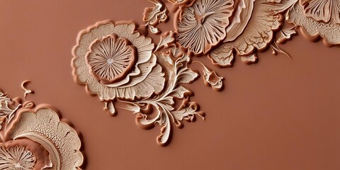 Mocha mousse floral banner, abstract floral ornament on light brown pastel background, color trend