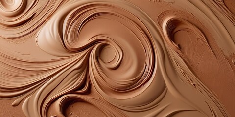 Abstract chocolate stains, spirals and curls, chocolate brown creamy mocha mousse background, 2025 trend color