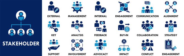Stakeholder icon collection set. Containing design business, collaboration, management, teamwork, strategy