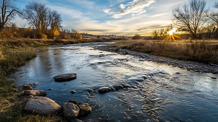 Obraz premium Autumn River Sunset. Tranquil River Landscape.