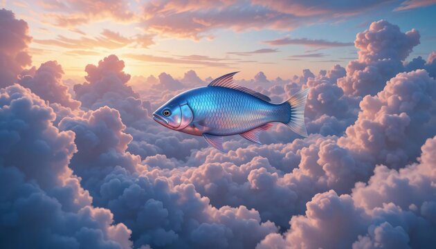 fish swimming in the clouds sky