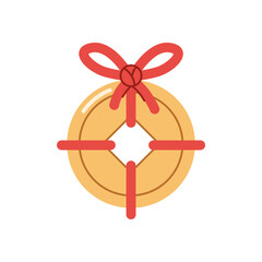Chinese lucky coin tied with red string and bow. White background. Chinese New Year Element.