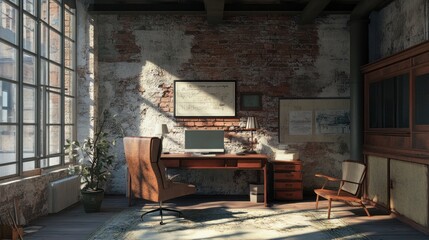 Sunlit Industrial Loft Office Workspace