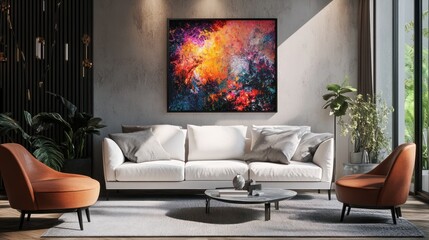Modern Living Room Interior Design with Abstract Colorful Painting
