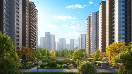 Naklejka premium Modern Residential Complex: Tranquil City Living