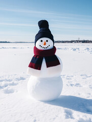 Obraz premium Snowman in Winter Landscape with Knit Hat and Scarf