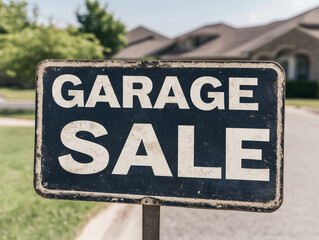 Fototapeta premium Garage Sale Sign and Suburban House Background