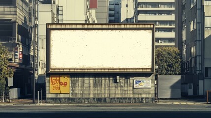 Obraz premium Blank vintage billboard with a simple, clean surface in a modern city environment, ideal for showcasing sleek, minimalistic advertisements with a timeless appeal