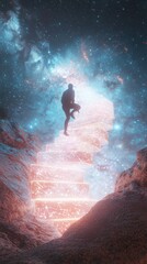Fototapeta premium Ethereal climb to enlightenment cosmic realm visual art surreal environment low angle creative journey