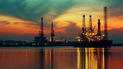 Obraz premium Oil Rig at Sunset. Industrial Energy Concept.