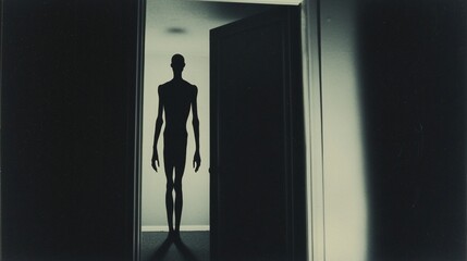 Fototapeta premium Tall, thin, shadowy figure standing in doorway.