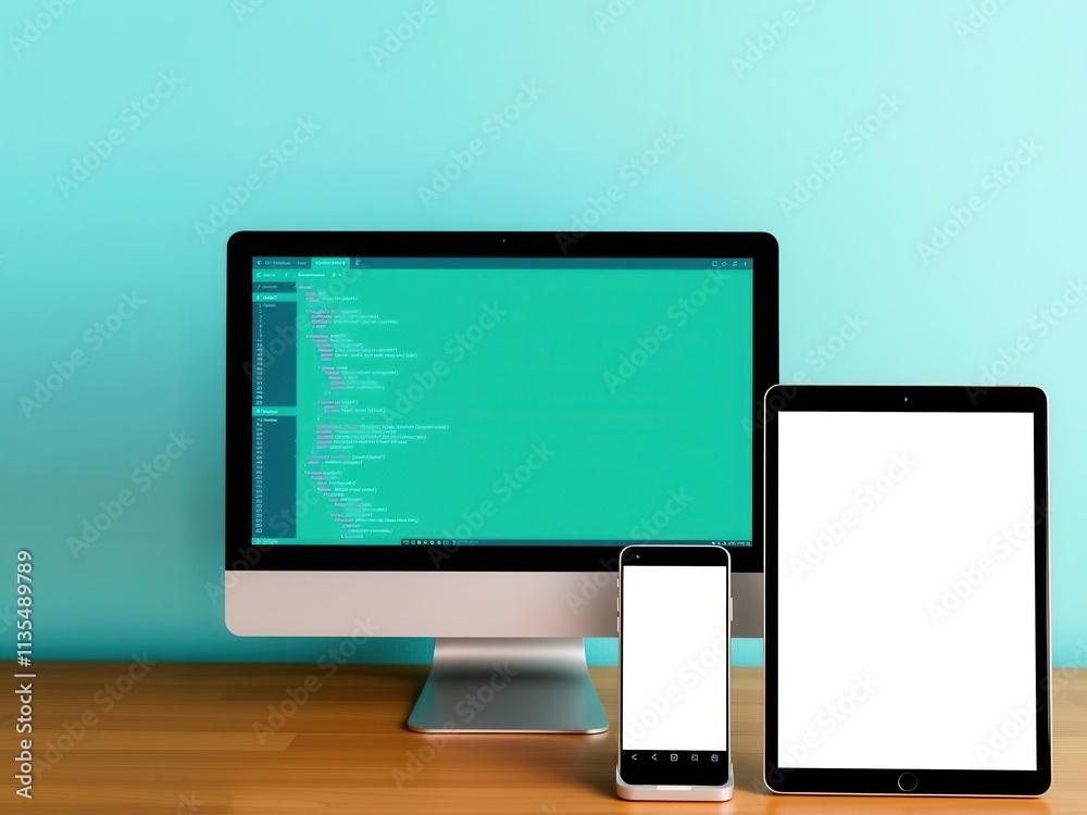 Wall mural a vector illustration of a sleek and modern web design development concept with responsive displays,