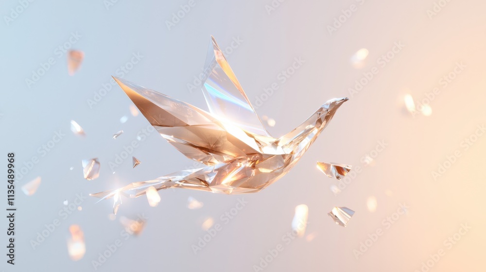 Poster prismatic abstract shards creating a mystical bird in flight digital art futuristic style ethereal e