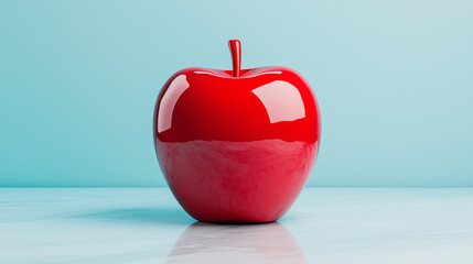 Obraz premium Red Apple on Light Blue Surface