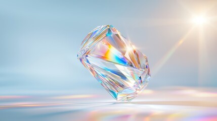 Floating prismatic spikes over serene surface digital art abstract environment ethereal viewpoint vibrant concept