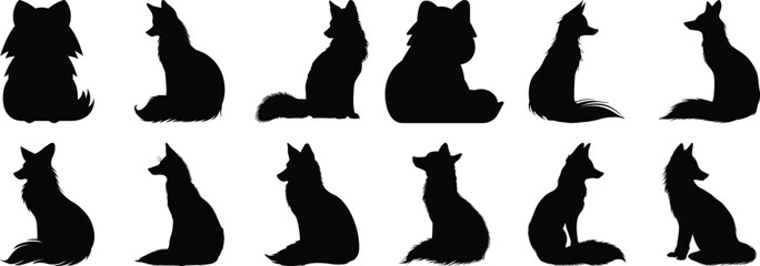 Fox silhouette set vector design big pack of animal illustration and icon