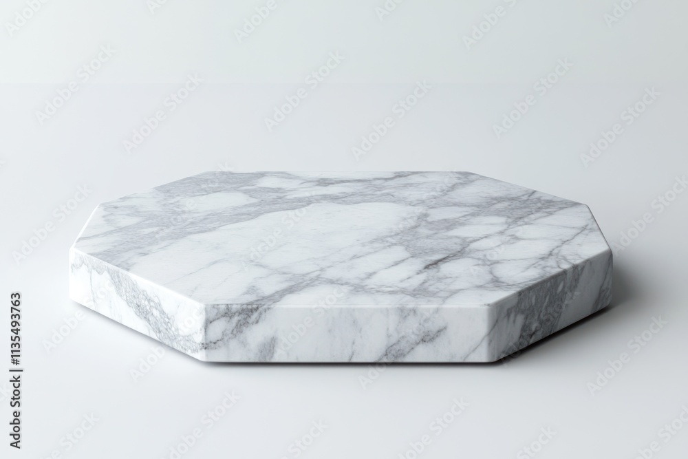 Poster marble hexagonal stand on a white surface.