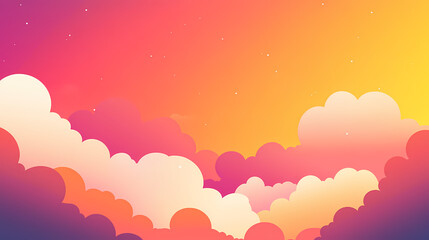 Fototapeta premium Vibrant sunset sky with pink, orange, and yellow clouds. Nightfall. Illustration