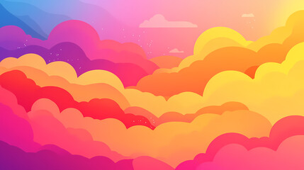 Obraz premium Vibrant sunset sky with pink, orange, and yellow clouds. Nightfall. Illustration