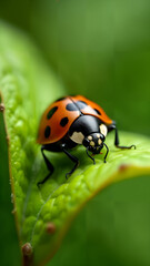 Fototapeta premium Close-Up of a Ladybug on a Leaf