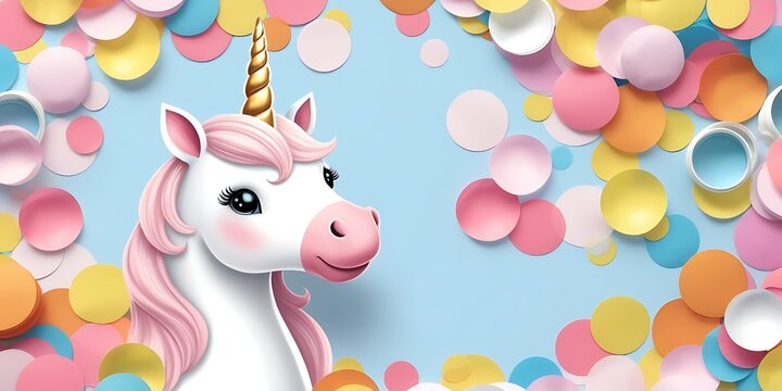 agical unicorn portrait radiating enchantment, surrounded by subtle confetti. The scene captures a dreamy, whimsical atmosphere, perfect for celebrating fantasy and wonder with a touch of elegance.