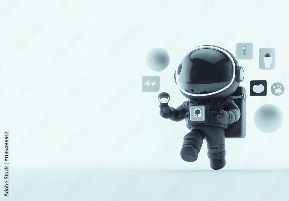 Aufkleber 3D astronaut uses floating interface on clear background.