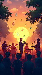 Fototapeta premium Jazz Festival Under a Vibrant Sunset