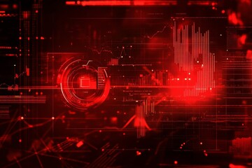Obraz premium Dynamic digital interface illustrating stock market trends with vibrant red hues and key indicators