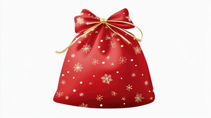 Red Christmas Gift Bag with Gold Snowflakes and Decorative Bow