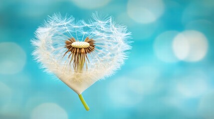 Heart-Shaped Dandelion Seed Head on Blue Background